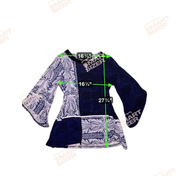 Size Large Alfani Pattern Drape Black Blue White Blouse - Picture 4 of 4